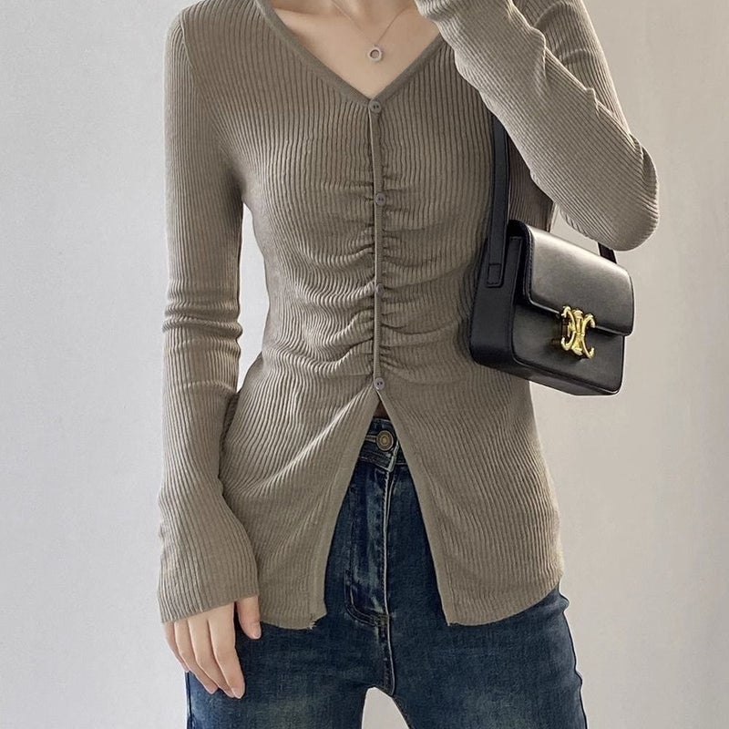 Collared Knitted Bottoming Shirt For Women, Pleated Sweater, Long-Sleeved 2025 Style, Slim Fit, Versatile And Stylish Design Top - Image 3